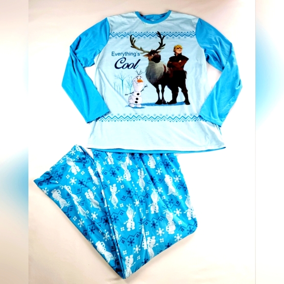 Disney Other - Disney Frozen Pajama PJ 2 Piece Set Womens Size XL Knit Top Fleece Pants